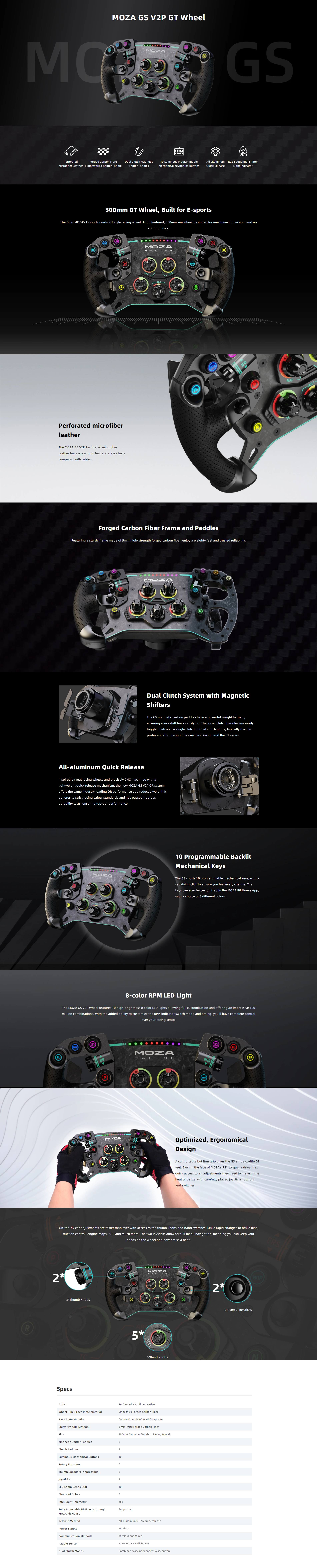 A large marketing image providing additional information about the product MOZA GS V2P Steering Wheel Microfiber Leather Version - Additional alt info not provided
